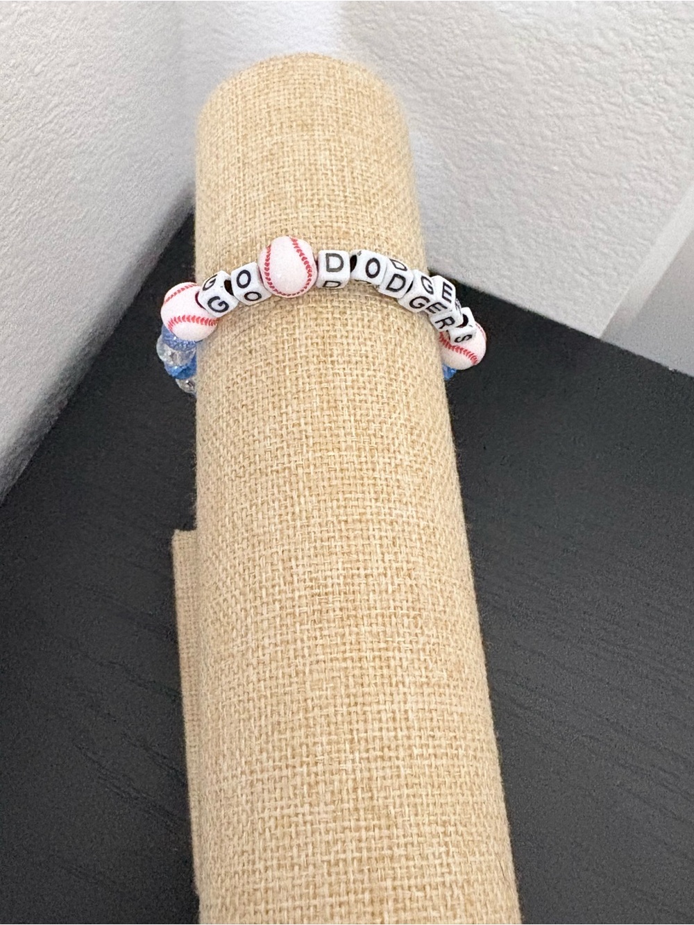 Handcrafted go dodgers beaded bracelet